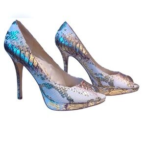Aldo Gold Marbled Animal Print Snake Heels 8.5 (39)